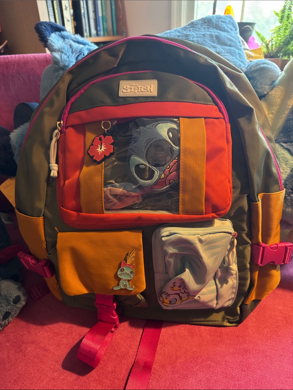 Disney Stitch Character Backpack in Olive, Orange & Pink  NWT
